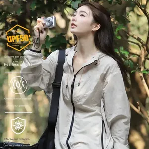 เสื้อแจ็คเก็ตกันแดดกลางแจ้งสีพื้นเรียบง่ายสำหรับผู้หญิงแบบมีฮู้ดบางๆ - Product Image 1