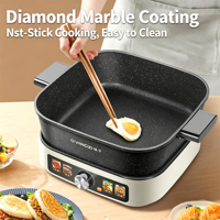 Marmite Électrique Démontable 1500W avec 3 Niveaux de Chaleur, Revêtement Antiadhésif Marbré, Multifonctionnelle