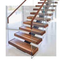 Escalier suspendu à structure invisible, escalier flottant modulaire personnalisé, marches en bois massif avec garde-corps en acier