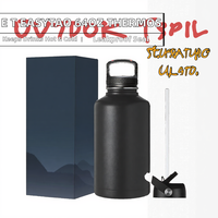 E T EASYTAO Bouteille isotherme en acier inoxydable avec 2 couvercles, double paroi, bouchon anti-fuite, garde au froid 24h et au chaud 12h (64 oz)