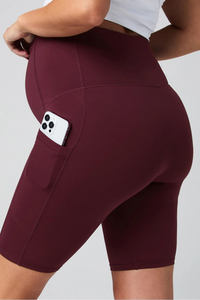 Soft Stretch <strong>Maternity</strong> <strong>Gym</strong> <strong>Shorts</strong> 9 Inch Women's Pregnancy Activewear Moisture Wicking UPF Protection with Pockets OEM ODM - Product Image 4