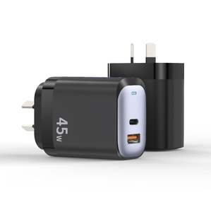 Chargeur mural double port <span class=keywords><strong>USB</strong></span> + type C de haute qualité 45 W à charge ultra-rapide pour ordinateur <span class=keywords><strong>portable</strong></span>, téléphone, tablette, alimentation - Product Image 1
