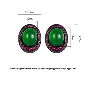 High Quality Jewelry Eco-friendly Copper Black Gold Plated Oval Cut 10*12mm Green Cubic Zirconia Geometric Stud <b>Earrings</b> - Product Image 2