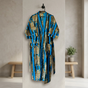 Robe en coton faite main motif tigre, taille unique XS-XL, col en V, manches courtes, à nouer, sexy, pour soirée d'été, longueur genou, volants, loisirs, club - Product Image 3