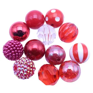 Wholesale Fashion Bubblegum 100Pcs Chunky Randomly Combined Red 20mm Mixed Acrylic Gumball Beads 8 to 10 Styles For Necklace