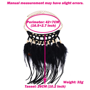 Collier en cuir et métal avec pampilles en plumes, style bohème <span class=keywords><strong>chic</strong></span>, accessoire de décoration indienne, vente en gros - Product Image 2