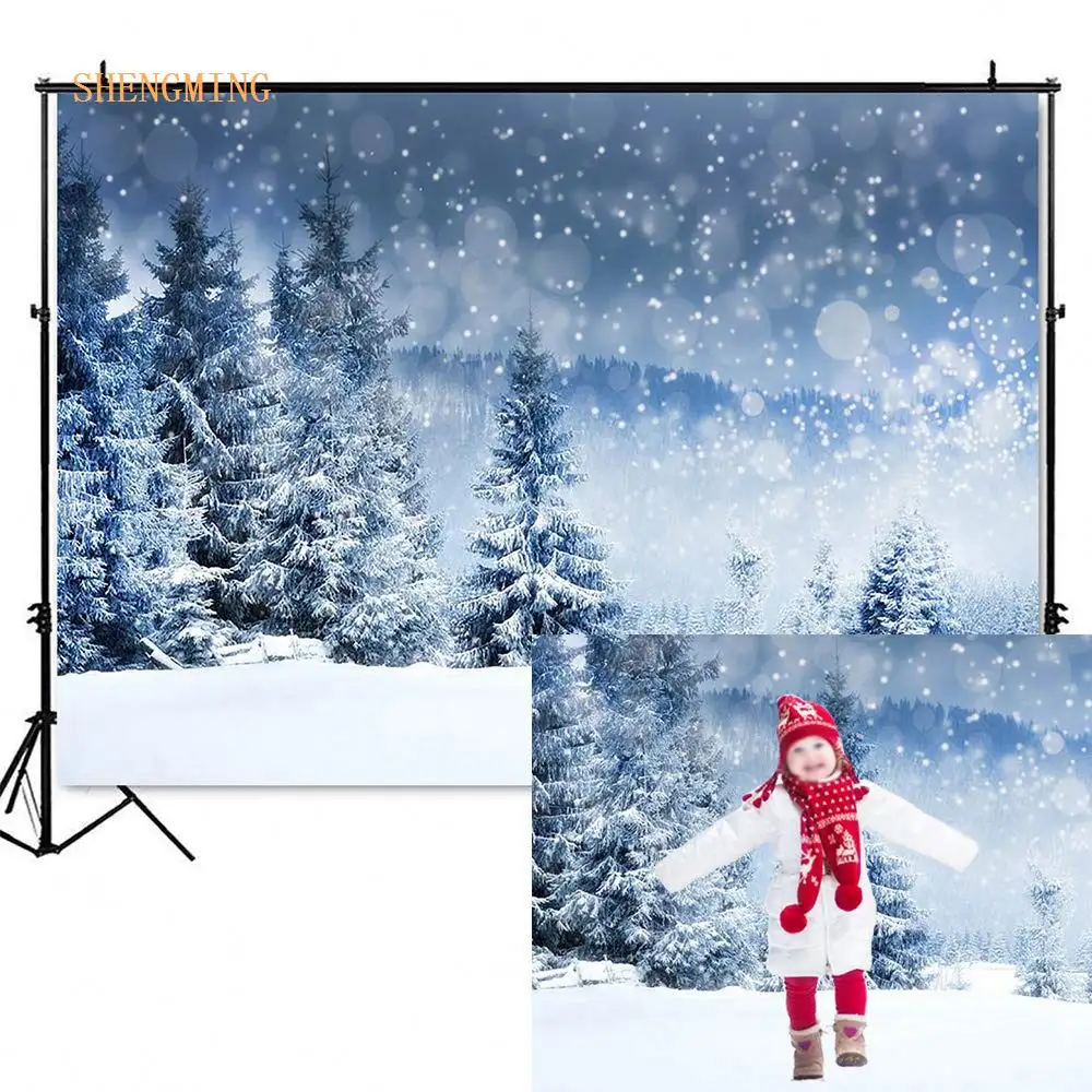 Winter Snow Covered Trees Photography Backdrop Snowflake Forest Landscape Christmas Background Photo Booth Backdrops