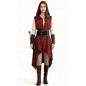 Costume da Arciere Medievale per Donna, Set con Cappuccio, Gilet Irregolare, Cintura Larga in Pelle, Outfit Rinascimentale <span class=keywords><strong>Robin</strong></span> Hood, Costume da Cacciatore di Foresta per Halloween - Product Image 2