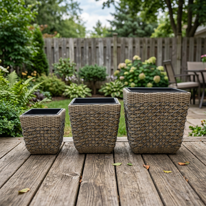 Maceta Cuadrada Minimalista de Alta Calidad, Cesta de Mimbre Plástico Tejido Cruzado, Duradera, Ecológica, Decoración para Jardín y Flores de Exterior - Product Image 3