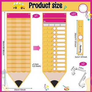 Daily Schedule Pocket Chart 31 Pencil Cards 14 Pockets Time Management Back to School Classroom <b>Decor</b> - Product Image 2