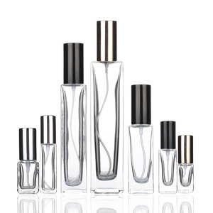 In Stock 5ml <b>10ml</b> 18ml Clear Square Spray Glass Perfume <b>Bottle</b> with Black Silver Gold Cap - Product Image 2