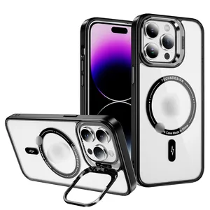 Vente en gros iPhone 14 Pro Max Transparent Antichoc Magnétique PC Téléphone Cas avec Béquille Photo-friendly Mobile Téléphone Couverture