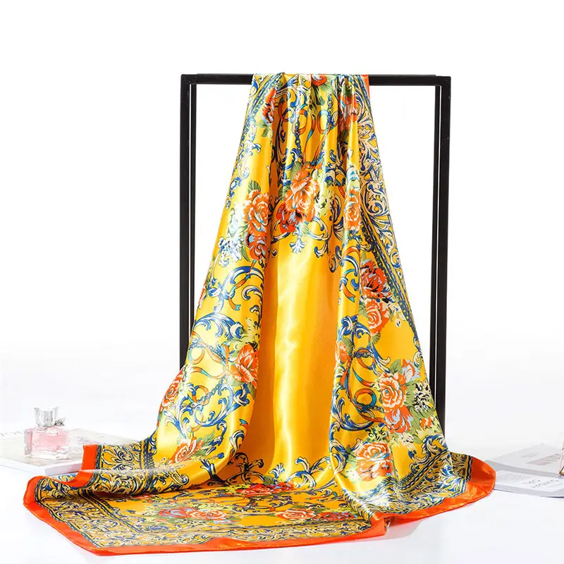Foulard imprimé en satin pour femme, écharpe classique, pivoine, décoratif, carré, 2020, nouveau, 90cm