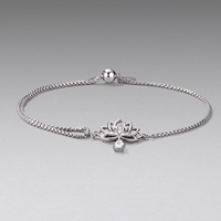 Bracciale a catena regolabile in argento sterling 925 con loto, perline rotonde e ciondolo a nodo, catena a maglia box, da donna, decorazione da polso SCB308