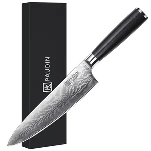 8 inci desain baru pisau koki VG-10 67 lapisan pisau baja DamascusSteel dengan pegangan G10 hitam sangat tajam OEM pisau dapur koki pisau