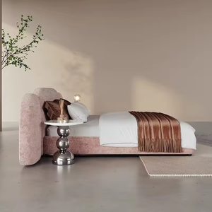 Set Letto Matrimoniale King Size Moderno in Tessuto Stile Italiano Minimalista, Arredamento Camera da Letto Francese Crema - Product Image 3