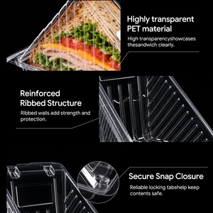 Boîte à sandwich jetable en plastique PET de qualité alimentaire, étanche et empilable, contenants à emporter personnalisables - Product Image 3