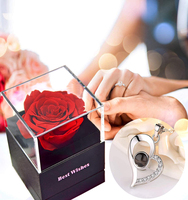 Perhiasan Mawar Abadi Asli Buatan Tangan dengan Kotak Hadiah Akrilik, Bunga Ajaib untuk Istri, Hadiah Ulang Tahun, Hadiah Hari Valentine