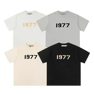 Essentials loose fallow summer men and women's crew neck t-shirts letter Flocking printed 100% cotton short sleeve