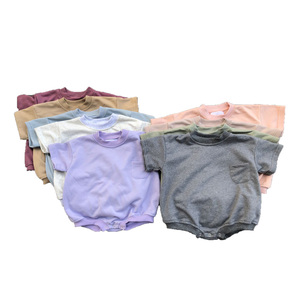 เสื้อสเวตเตอร์สีพื้นเรียบง่ายสำหรับฤดูร้อน ชุดรอมเปอร์เด็กผู้ชายแบบหนา - Product Image 2