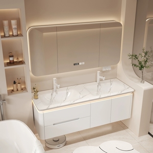 New smart <b>white</b> hot-bent integrated basin bathroom <b>cabinet</b> double countertop hanging <b>storage</b> mirror <b>cabinet</b> - Product Image 5