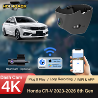 Caméra embarquée Holroadx noire 4K - Conçue sur mesure pour Honda CRV 2023-2026 - Angle large de 170 degrés - Double objectif - Enregistrement de vision nocturne