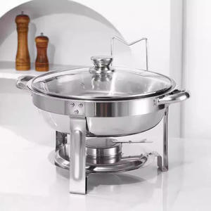 Plato de frotamiento redondo de 4,5 l, calentador de alimentos de acero inoxidable, juego de Buffet con tapa, estufa de Alcohol, calefacción para el hogar, restaurante, boda - Product Image 3