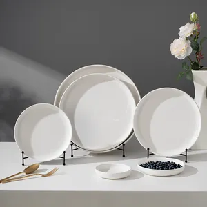 Jinbaichuan - Conjunto de pratos de cerâmica para jantar, prato redondo de porcelana para lanches e sobremesas, fornecedores de restaurantes brancos de alta qualidade