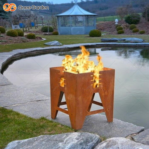 GNEE Foyer d'extérieur moderne en acier corten de qualité supérieure-Chauffage à bois et barbecue pour terrasse et camping - Product Image 4