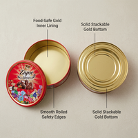 Boîte en métal ronde personnalisée pour chocolats, impression intégrale, qualité alimentaire, boîte cadeau pour bonbons, assortiment de sucreries, boîte en métal, fabrication OEM, vente en gros