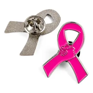 Индивидуальный Логотип, новый дизайн, безопасная брошь для информирования о раке груди, значок на лацкан, металлическая розовая лента, жесткие эмалированные булавки