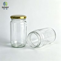 Pot en verre transparent de 300 ml, haut et droit, légèrement arrondi, avec col à vis, pour miel, confiture, sauce chili, emballage alimentaire