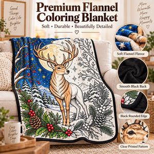 Couverture à colorier DIY en flanelle douce avec marqueurs, motif Cerf de Noël et Lune, pour décoration d'intérieur hivernale, écologique et lavable en machine - Product Image 4