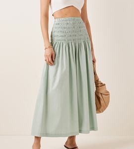Falda maxi de popelina que combina con todo, de cintura alta, color verde, a la moda - Product Image 5