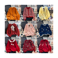 Damen V-Ausschnitt Langarm Bestickte Gewebte Patchwork Maßgeschneiderte Knopfleiste Lose Flanell Anti-Pilling Elegante Herbst-Strickjacke