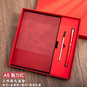 Customizable Red Pu Leather Notebook Thermos Cup Gift Wholesale Promotional Luxury Business Pen Water Bottle Journal Set - Product Image 4