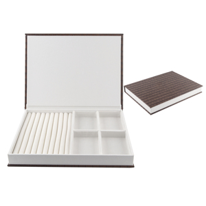 Boîte à bijoux en cuir PU en forme de livre, récupérable, grande capacité de rangement et d'organisation pour bagues, colliers et bracelets - Product Image 1