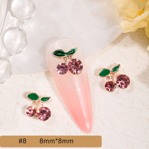 Breloques pour ongles en forme de cerise, rouge, rose, blanc, strass, alliage argenté et doré, décorations 3D en forme de fruits pour une manucure mignonne - Product Image 6