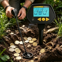 Détecteur de métaux souterrain avec écran LCD et bobine de recherche étanche, facile à utiliser pour la recherche d'or et de trésors, idéal comme cadeau