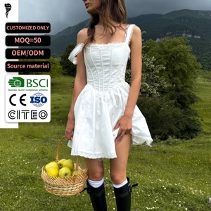 Vestido Corto Personalizado para Mujer, Estilo Corsé Blanco, con Encaje, Tirantes Finos, Cuello Cuadrado, Estilo Vintage, para Fiesta Campestre - Product Image 1