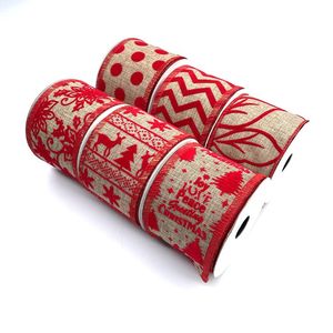 Pita berkabel poliester Linen terkunci pola pohon pinus Natal salam perdamaian goni palsu untuk kerajinan pembungkus Hadiah - Product Image 3