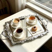 Plateau de service rectangulaire en acier inoxydable 304 avec poignées, plateau de buffet poli miroir pour hôtel, restaurant, traiteur, mariage