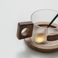 Ensemble de tasse à café en verre exquis boisson de thé de l'après-midi avec cuillère sous-verre en bois de noyer Simple tasse de thé au lait domestique