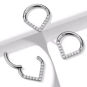 Orecchino a Cerchio in Titanio ASTM F136 per Daith a Forma di Luna a Goccia per Cartilagine Trago Elice con Zircone Cubico Trasparente come Pietra Principale - Product Image 5