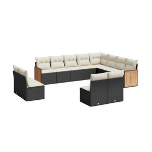 Ensemble de canapés de jardin blanc crème en rotin, mobilier d'extérieur 10 places, résistant aux intempéries, design contemporain, structure en teck - Product Image 1