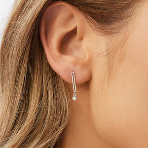 CANNER S925 Pendientes de Aro con Colgante de Plata de Ley con Incrustaciones de Diamantes de Zirconia, Pendientes Rectangulares Huecos Lisos - Product Image 4