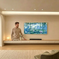 Meuble TV mural flottant style crème français, console multimédia longue, unité de divertissement blanche et bois