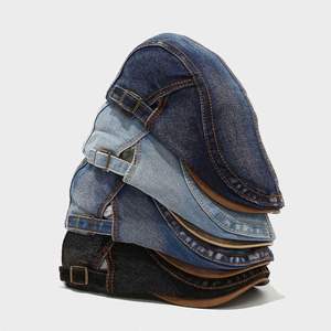 New Arrival Trendy Washed Faded Denim <b>Flat</b> Top Ivy <b>Cap</b> Fashion Women <b>Men</b> Outdoor Casual Retro Beret Hat With PU Leather Bill - Product Image 4