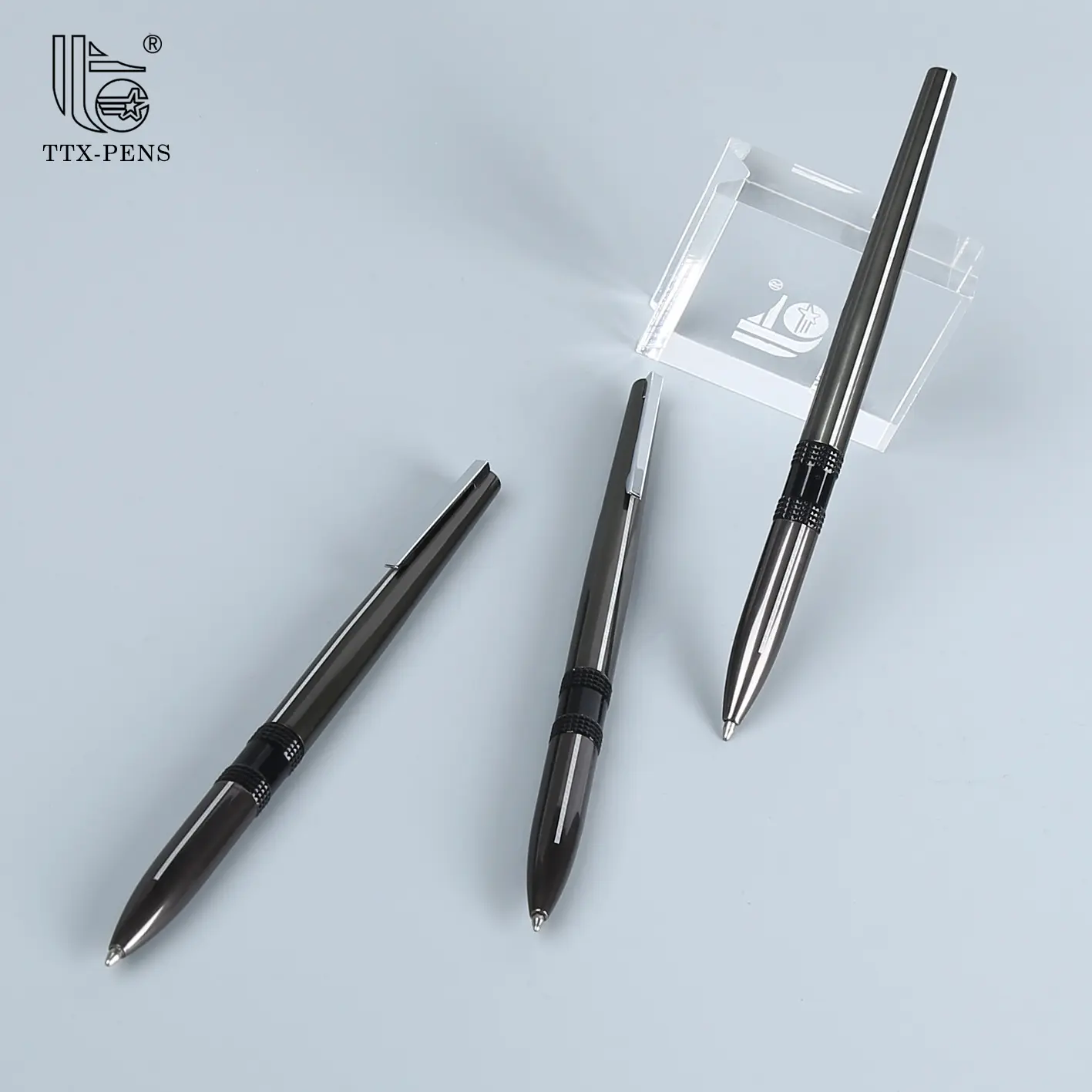 TTX yeni patentli benzersiz tasarım yüksek kalite özel logo ofis iş kalem OEM siyah ince metal kalem