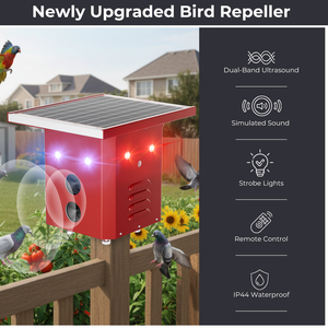 Repelente Ultrasónico Solar de Aves para Exteriores, Dispositivo de Disuasión de Animales con Luz Estroboscópica Azul y Roja para Granja de Jardín y Estanque de Peces - Product Image 2